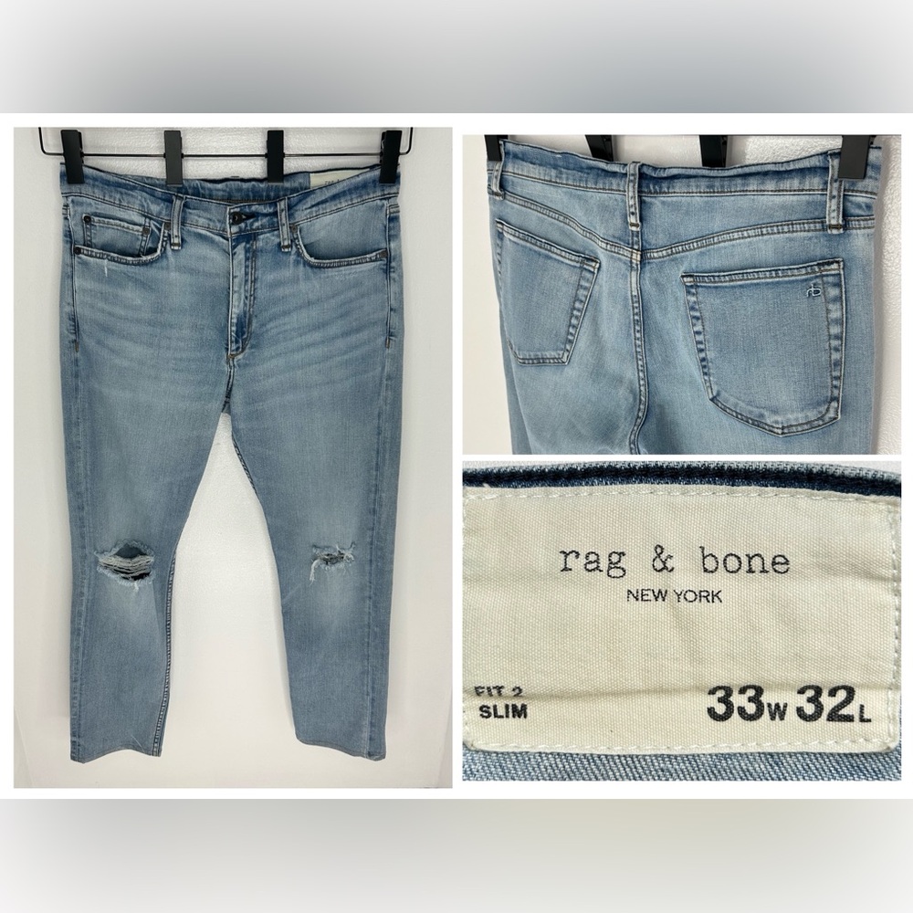 Rag & Bone‎ Fit 2 Slim Fit Jeans 33x29 (Tag 33x32) Stretch Denim Straight Leg